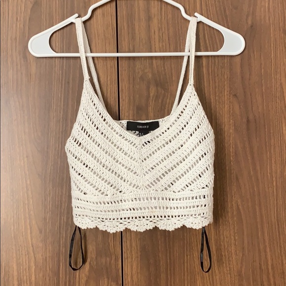 Forever 21 Tops - Forever 21 White Cream Crotchet Knit Crop Top Tank